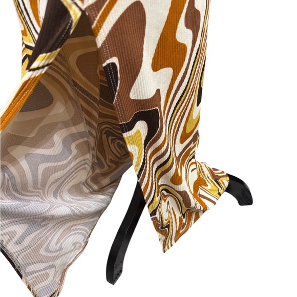 70s inspired Swirl Maxi Brown, Sienna, Mustard Dress with Stretch, Sz 2X - Picture 6 of 9